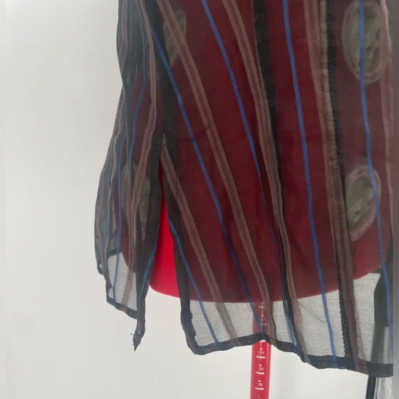 Vintage A’nue Ligne Black & Brown Sheer Striped Blouse With Flared Cuffs - Picture 8 of 9